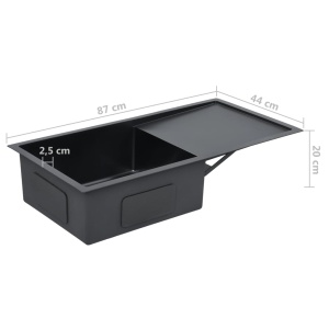 Chiuvetă bucătărie lucrată manual cu sită negru oțel inoxidabil - Img 7