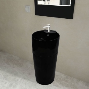 Chiuvetă ceramică verticală rotundă baie bazin/Gaură scurgere, negru