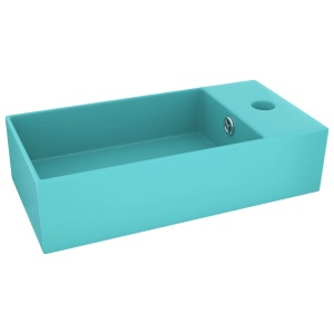 Chiuvetă de baie cu preaplin, verde deschis, ceramică - Img 2
