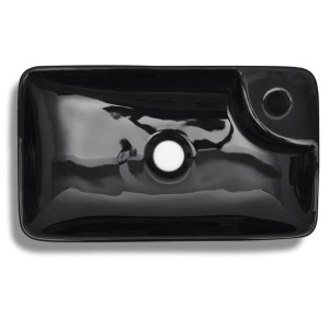 Chiuvetă de baie din ceramică cu gaură pentru robinet, negru - Img 4