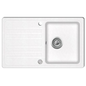 Chiuvetă de bucătărie granit, 1 cuvă, picurător, reversibilă, alb crem