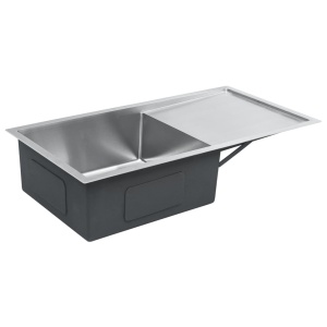 Chiuvetă de bucătărie lucrată manual cu sită, oțel inoxidabil - Img 8