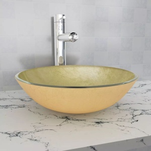 Chiuvetă din sticlă oțelită 42 cm, aurie