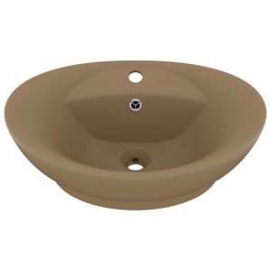 Chiuvetă lux cu preaplin, crem mat, 58,5x39 cm ceramică, oval - Img 2