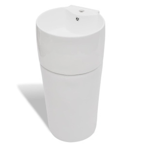 Chiuvetă rotundă din ceramică cu stativ și preaplin, alb - Img 3