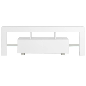 Comodă TV cu lumini LED, alb extralucios, 130x35x45 cm - Img 5