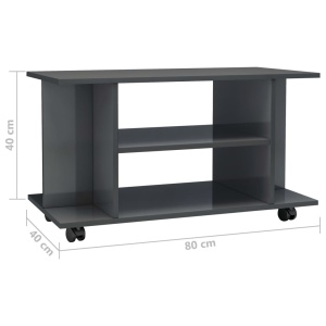 Comodă TV cu rotile, gri foarte lucios, 80 x 40 x 40 cm, PAL - Img 5