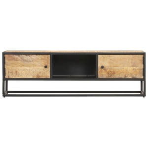 Comodă TV cu ușă sculpată, 130 x 30 x 40 cm, lemn mango brut - Img 8