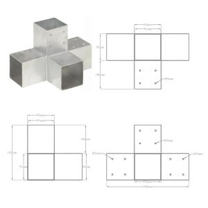 Conectori de grindă, formă X, 4 buc, 91x91 mm, metal galvanizat - Img 7