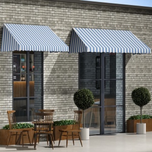 Copertină de bistro, albastru și alb, 350 x 120 cm