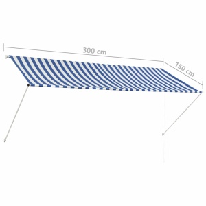 Copertină retractabilă, albastru și alb, 300 x 150 cm - Img 7