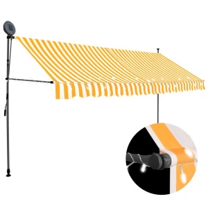 Copertină retractabilă manual cu LED, alb & portocaliu, 350 cm