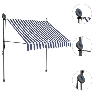 Copertină retractabilă manual cu LED, albastru &amp; alb, 100 cm - Img 3