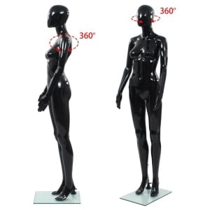 Corp manechin feminin, suport din sticlă, Negru lucios 175 cm - Img 5