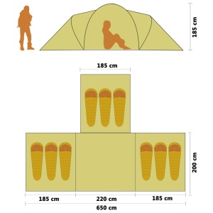 Cort camping din material textil, 9 persoane, albastru și verde - Img 9