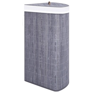 Coș de rufe din bambus, pentru colț, gri, 60 L - Img 8