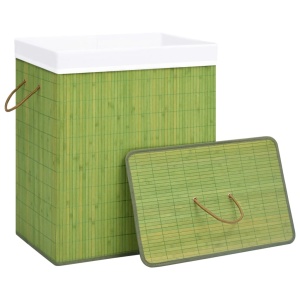 Coș de rufe din bambus, verde, 83 L - Img 3