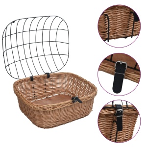 Coș frontal bicicletă cu capac, 50x45x35 cm, salcie naturală - Img 2