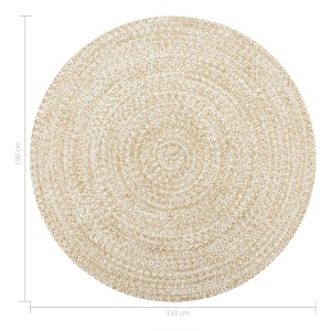 Covor manual, alb și natural, 150 cm, iută - Img 5