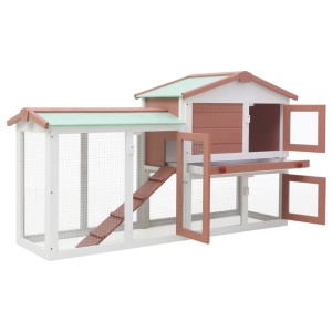 Cușcă exterior pentru iepuri mare maro&amp;alb 145x45x85 cm lemn - Img 2