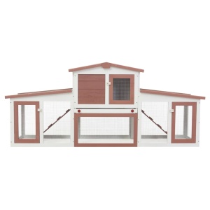 Cușcă exterior pentru iepuri mare maro &amp; alb 204x45x85 cm lemn - Img 3