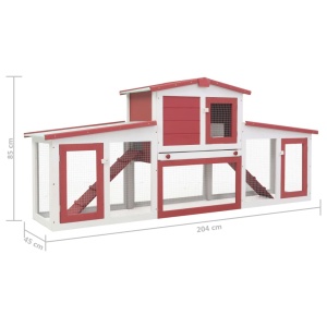 Cușcă exterior pentru iepuri mare roșu&amp;alb 204x45x85 cm lemn - Img 6