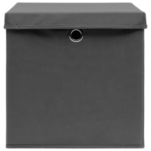 Cutii depozitare cu capace, 10 buc., gri, 32x32x32 cm, textil - Img 6