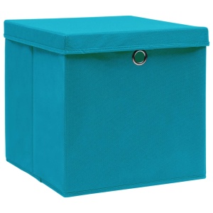 Cutii depozitare cu capace, 4 buc., bleu, 32x32x32 cm, textil - Img 3