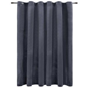 Draperie opacă cu inele metalice, antracit, 290x245 cm, catifea - Img 2