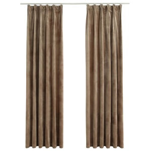 Draperii opace, 2 buc., bej, 140x225 cm, catifea, cu cârlige - Img 2