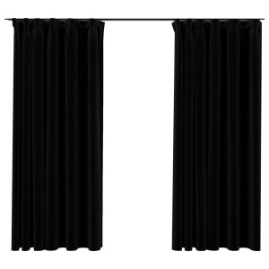 Draperii opace aspect in, cârlige, 2 buc., negru, 140 x 175 cm - Img 2