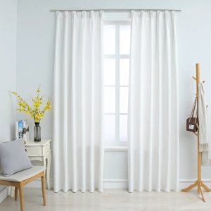 Draperii opace cu cârlige, 2 buc., alb ivoriu, 140 x 175 cm