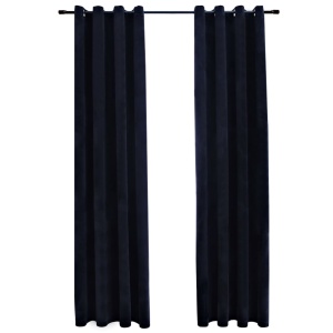Draperii opace cu inele, 2 buc., negru, 140 x 225 cm, catifea - Img 2