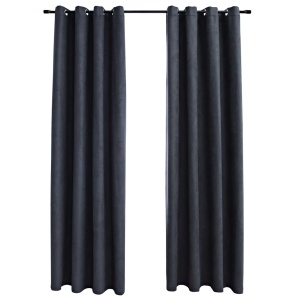 Draperii opace cu inele metalice, 2 buc, antracit, 140 x 225 cm - Img 2