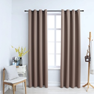 Draperii opace cu inele metalice, 2 buc., gri taupe, 140x225 cm