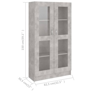 Dulap cu vitrină, gri beton, 82,5 x 30,5 x 150 cm, PAL - Img 7