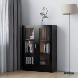 Dulap cu vitrină, negru, 82,5 x 30,5 x 115 cm, PAL