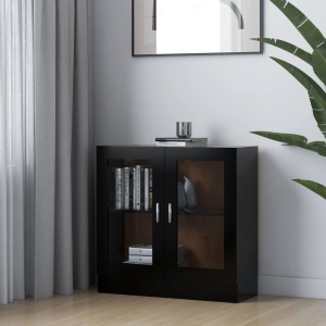 Dulap cu vitrină, negru, 82,5 x 30,5 x 80 cm, PAL