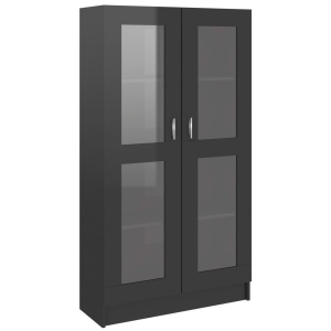 Dulap cu vitrină, negru extralucios, 82,5 x 30,5 x 150 cm, PAL - Img 2