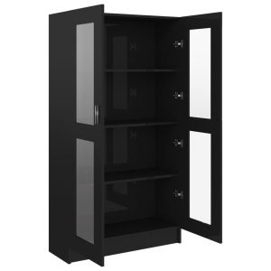 Dulap cu vitrină, negru extralucios, 82,5 x 30,5 x 150 cm, PAL - Img 8