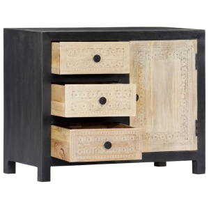 Dulap lateral sculptat manual, gri, 75x35x60 cm, lemn de mango - Img 4