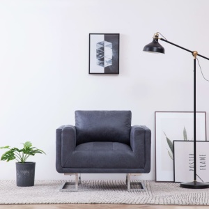Fotoliu cubic, gri, piele intoarsă ecologică