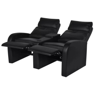 Fotoliu rabatabil cu 2 locuri, piele artificială, negru - Img 4