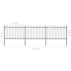 Gard de grădină cu vârf curbat, negru, 5,1 x 1,2 m, oțel - Img 5