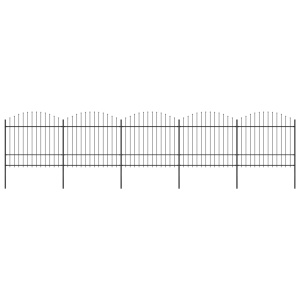 Gard de grădină cu vârf suliță, negru, (1,5-1,75) x 8,5 m, oțel