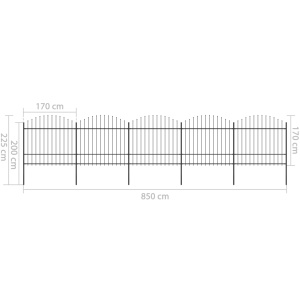 Gard de grădină cu vârf suliță, negru, (1,5-1,75) x 8,5 m, oțel - Img 5