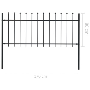 Gard de grădină cu vârf suliță, negru, 1,7 x 0,8 m, oțel - Img 5