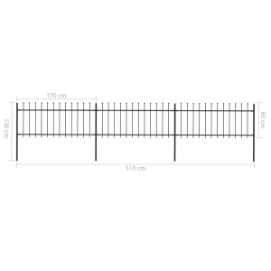 Gard de grădină cu vârf suliță, negru, 5,1 x 0,8 m, oțel - Img 5