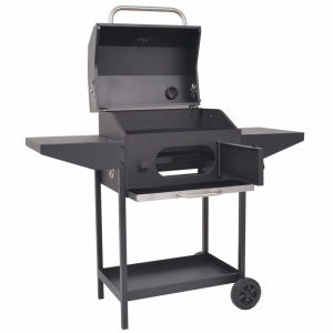 Grătar barbecue cu cărbuni, afumătoare și raft jos, negru - Img 3