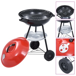 Grătar pe cărbuni tip ceainic XXL portabil cu roți, 44 cm - Img 4